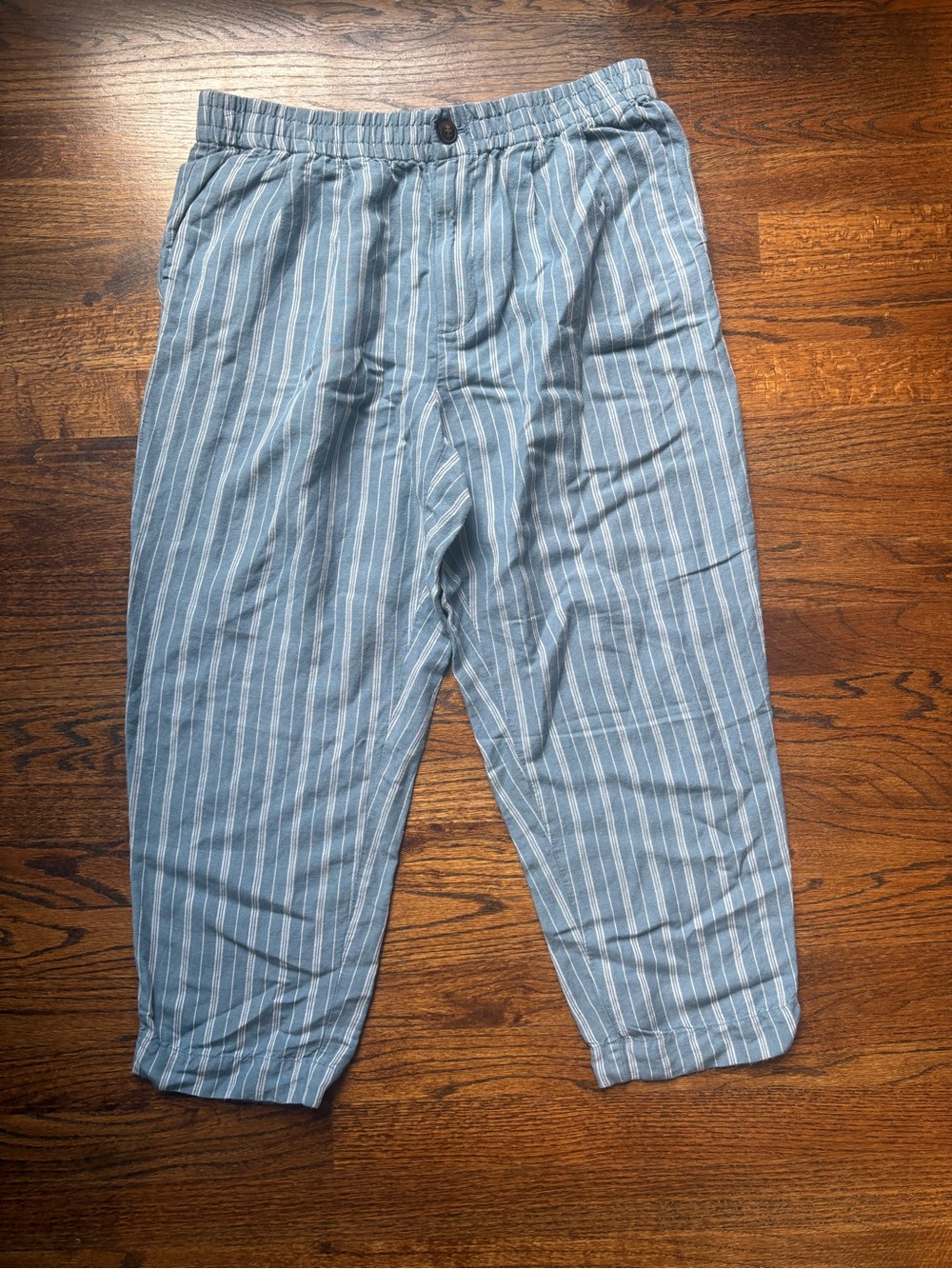 Women's madewell blue stripes pants cropped cotton pull on medium